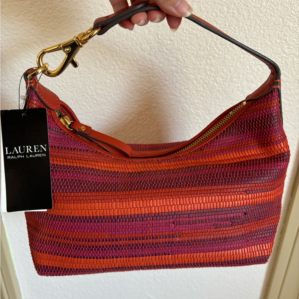 NWT Lauren Ralph Lauren Striped Small Kassie Shoulder Bag
